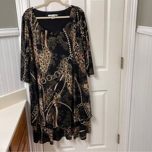 Peter Nygard Black and Gold Print Dress